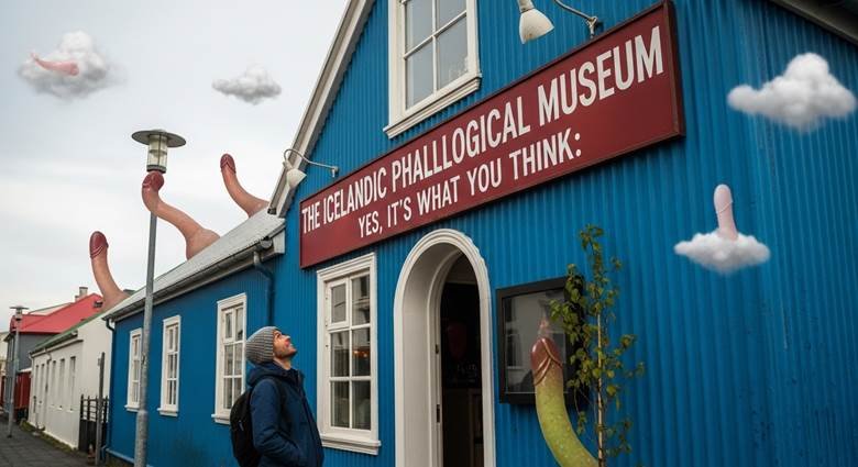 Display cases with preserved anatomical specimens of various sizes in Reykjavik museum