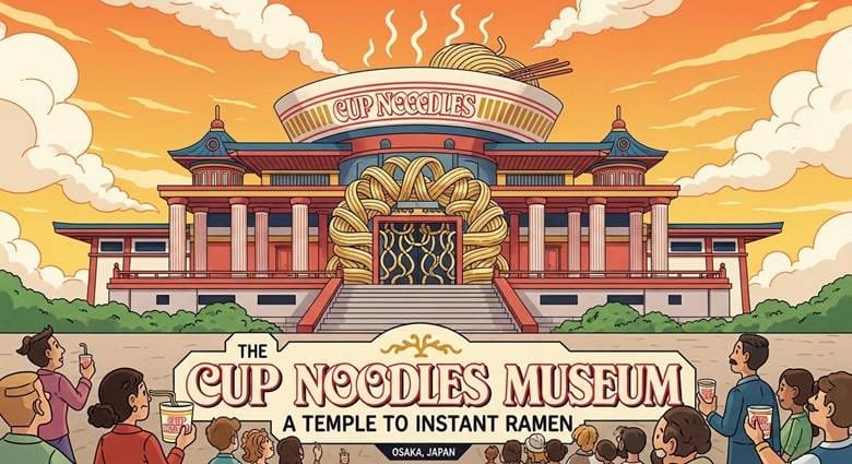 Wall display of thousands of instant noodle packages from around the world at Cup Noodles Museum in Japan