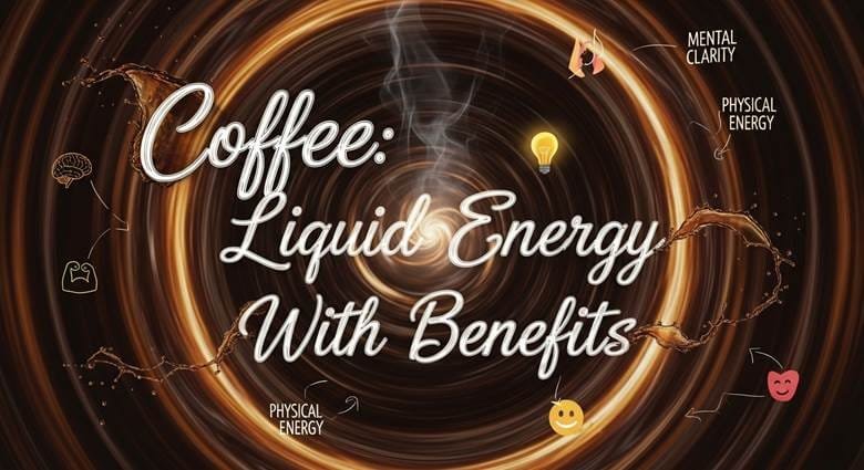 Freshly brewed black coffee in ceramic cup with coffee beans scattered nearby representing health benefits